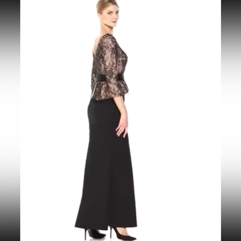 JS collections V-Neck lace peplum 3/4 sleeves long Gown - Picture 5 of 10